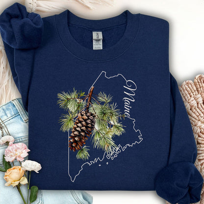 Maine State Flower Sweatshirt - White Pine & Tassle