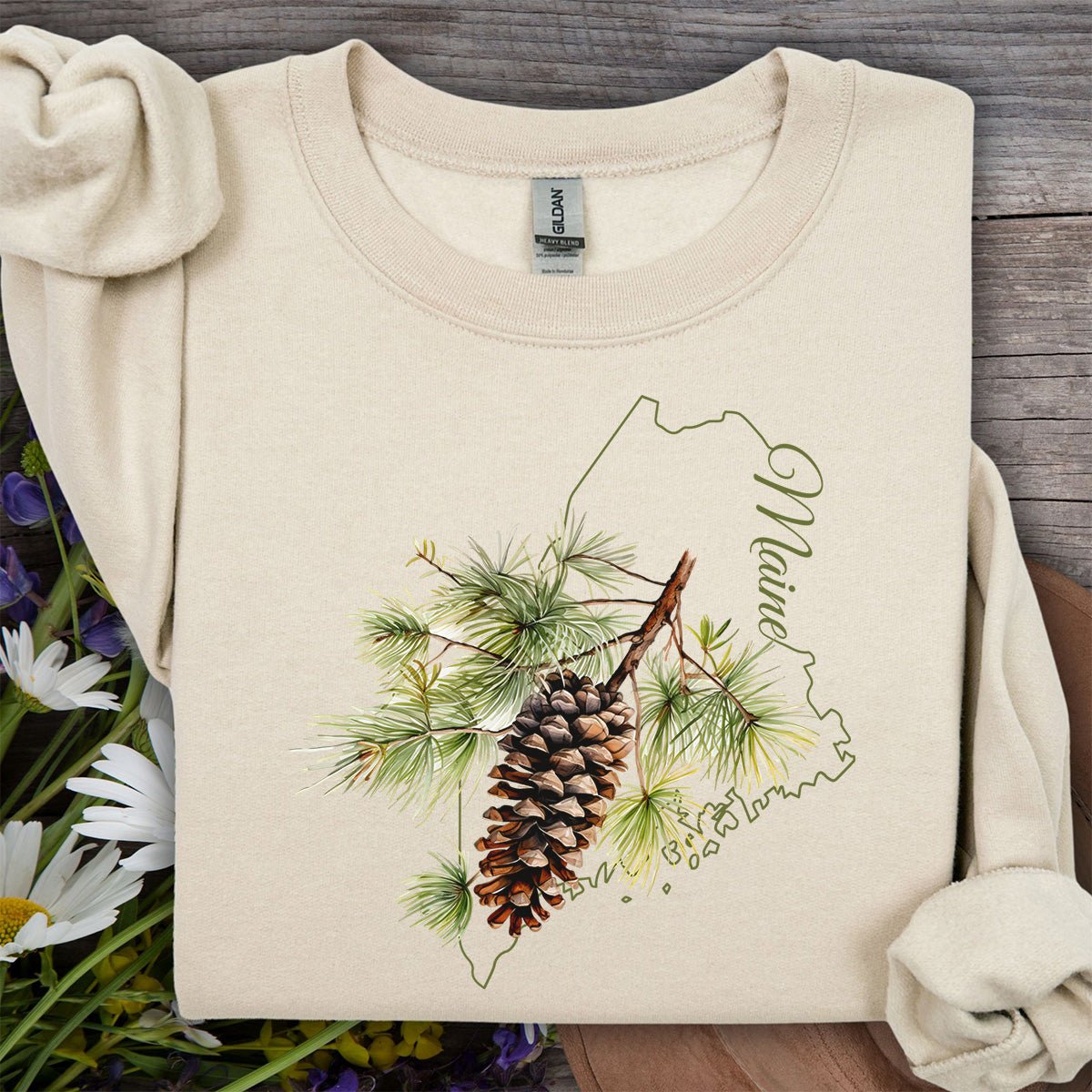 Maine State Flower Sweatshirt - White Pine & Tassle