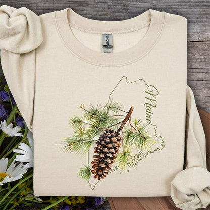 Maine State Flower Sweatshirt - White Pine & Tassle