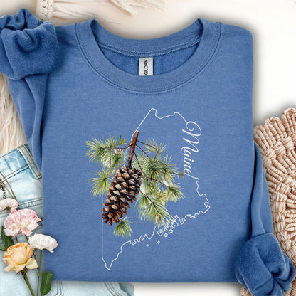 Maine State Flower Sweatshirt - White Pine & Tassle