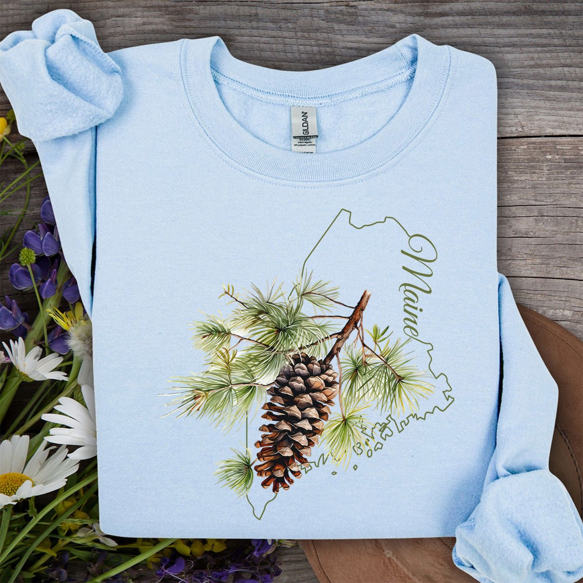Maine State Flower Sweatshirt - White Pine & Tassle