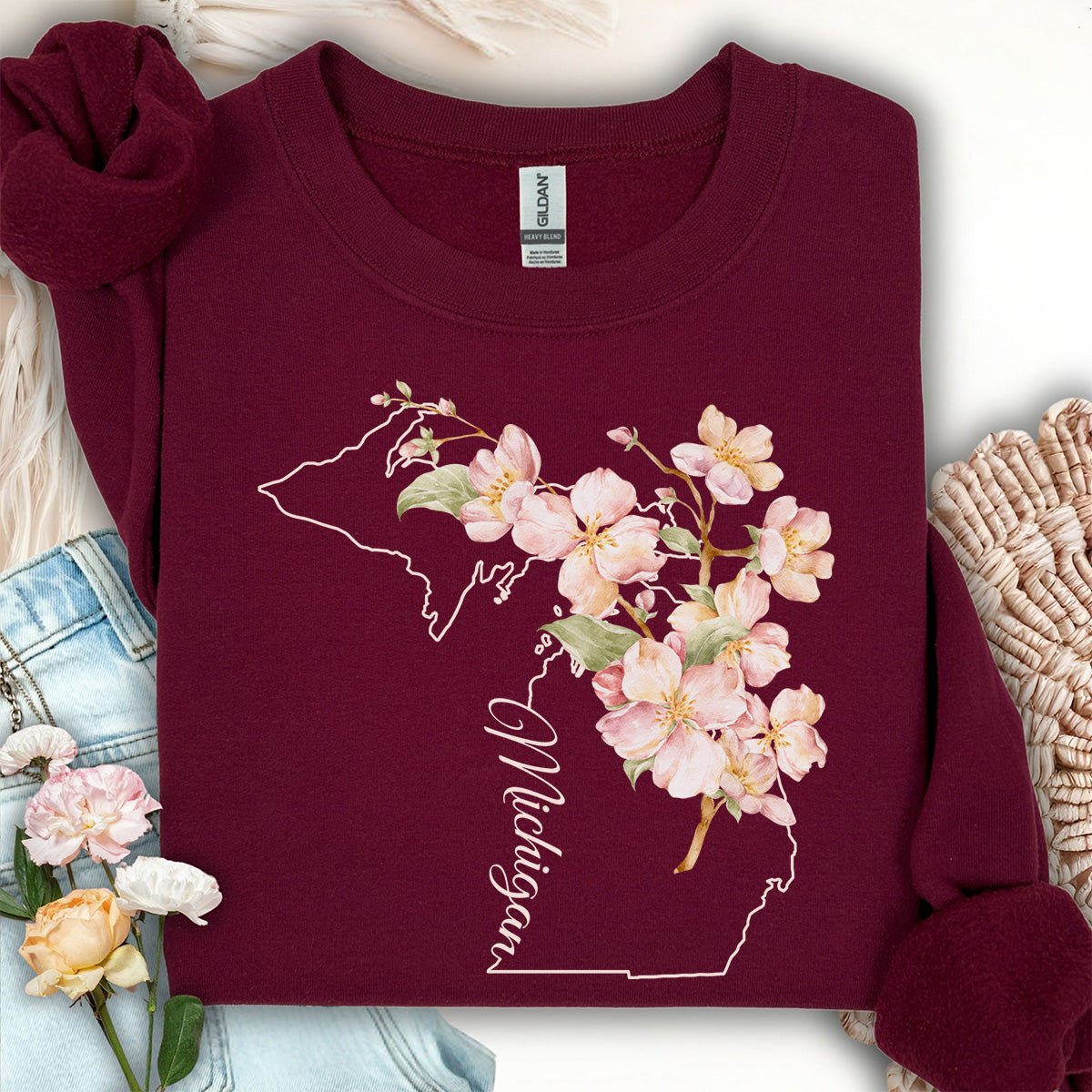 Michigan State Flower Sweatshirt - Apple Blossom