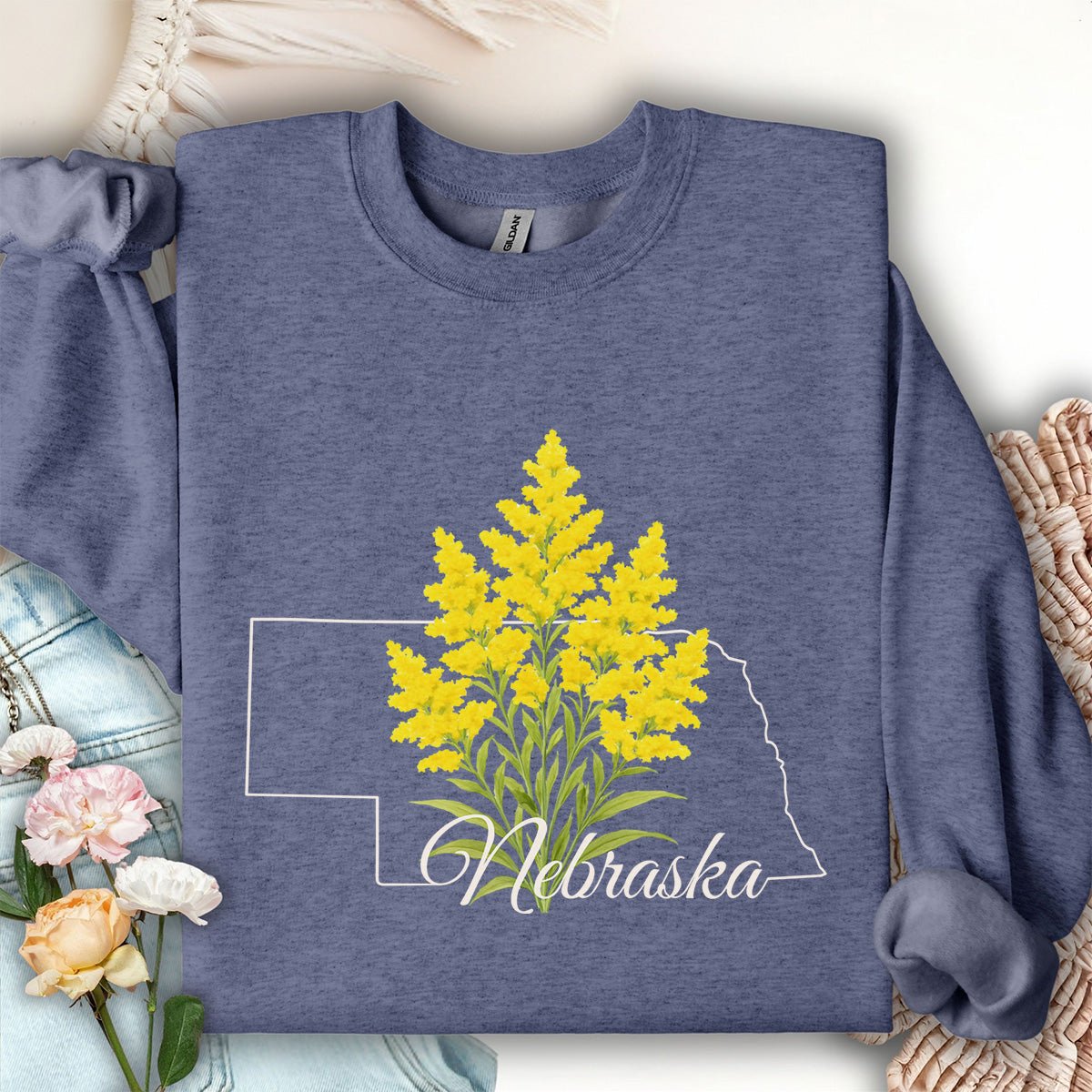 Nebraska State Flower Sweatshirt - Giant Goldenrod