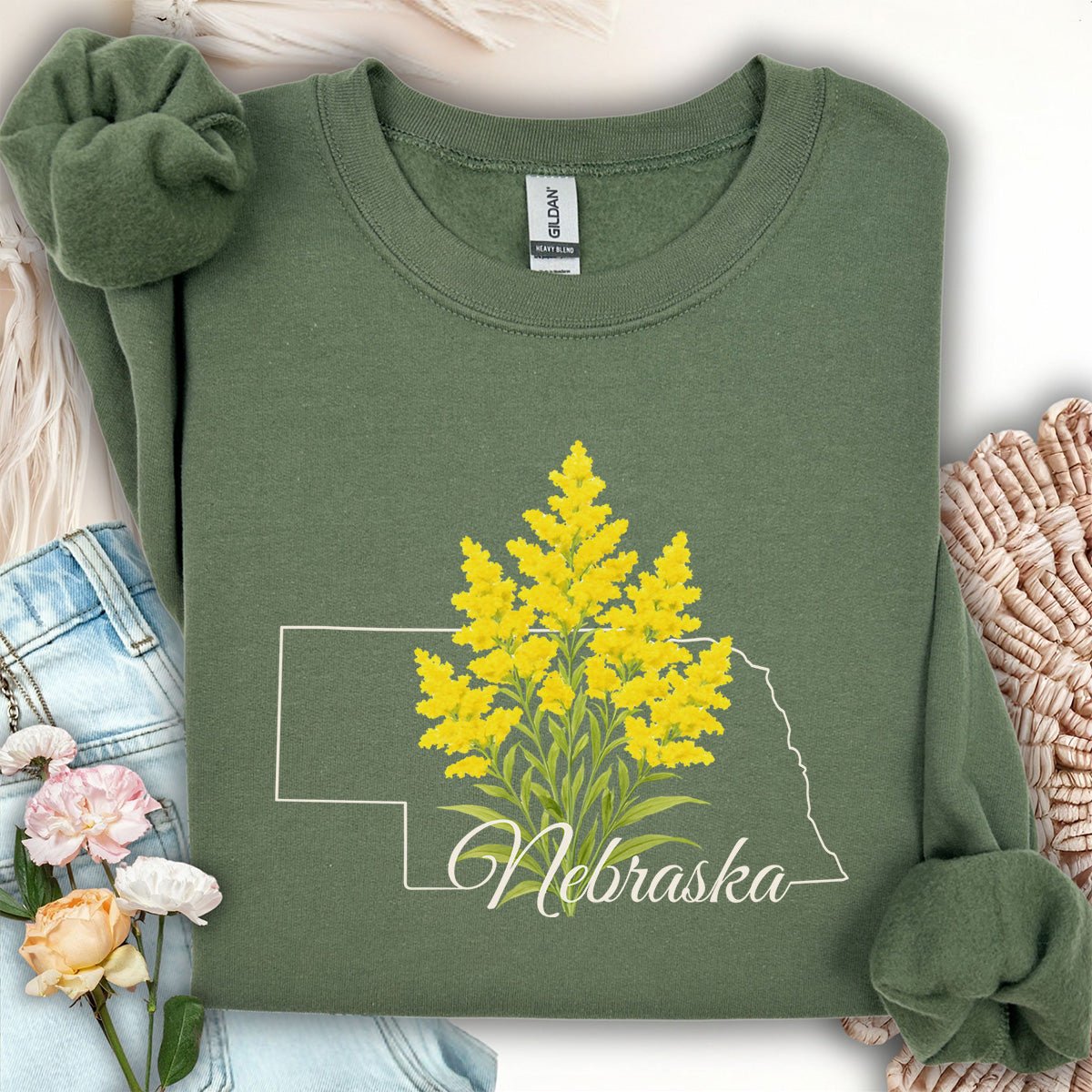 Nebraska State Flower Sweatshirt - Giant Goldenrod