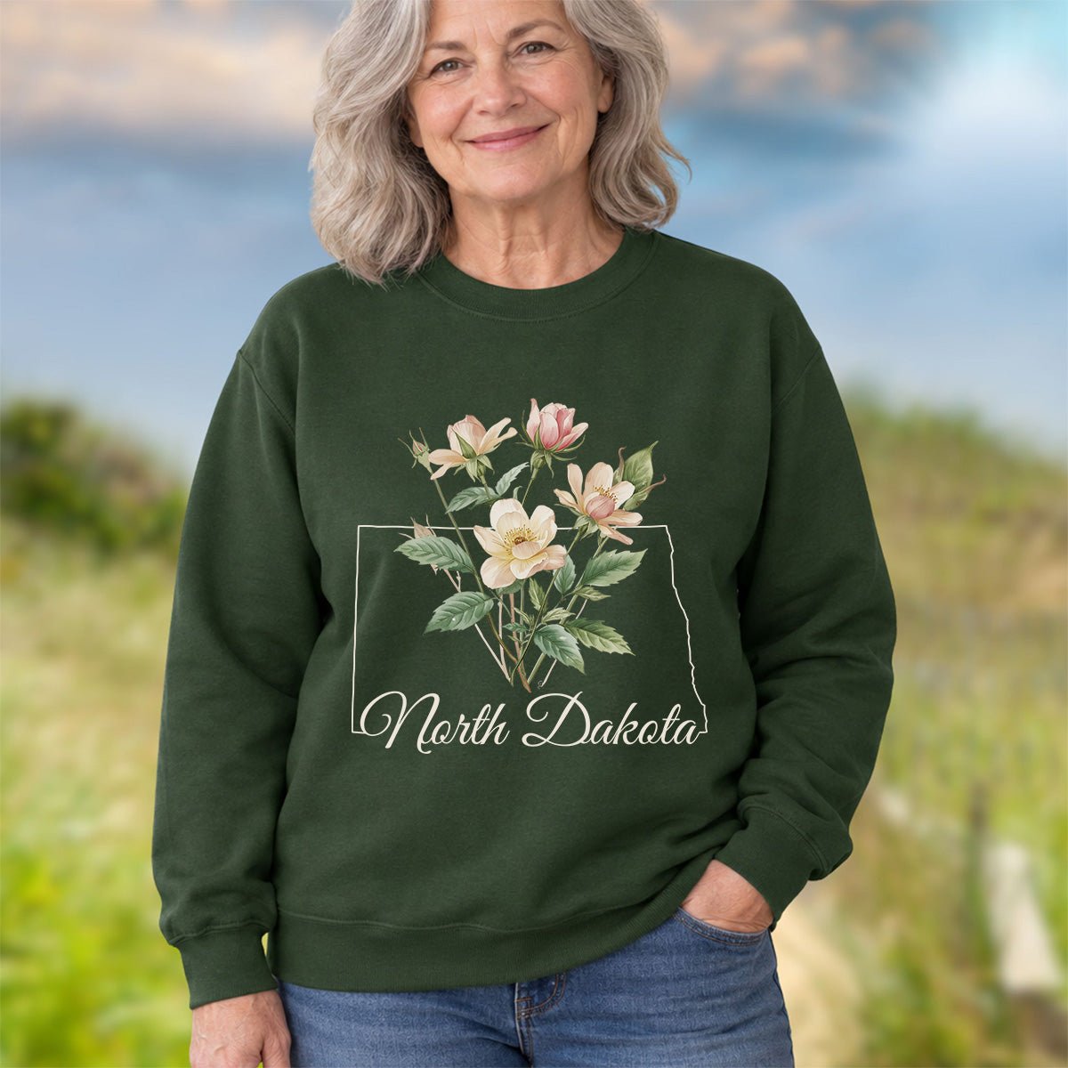 North Dakota State Flower Sweatshirt - Wild Prairie Rose
