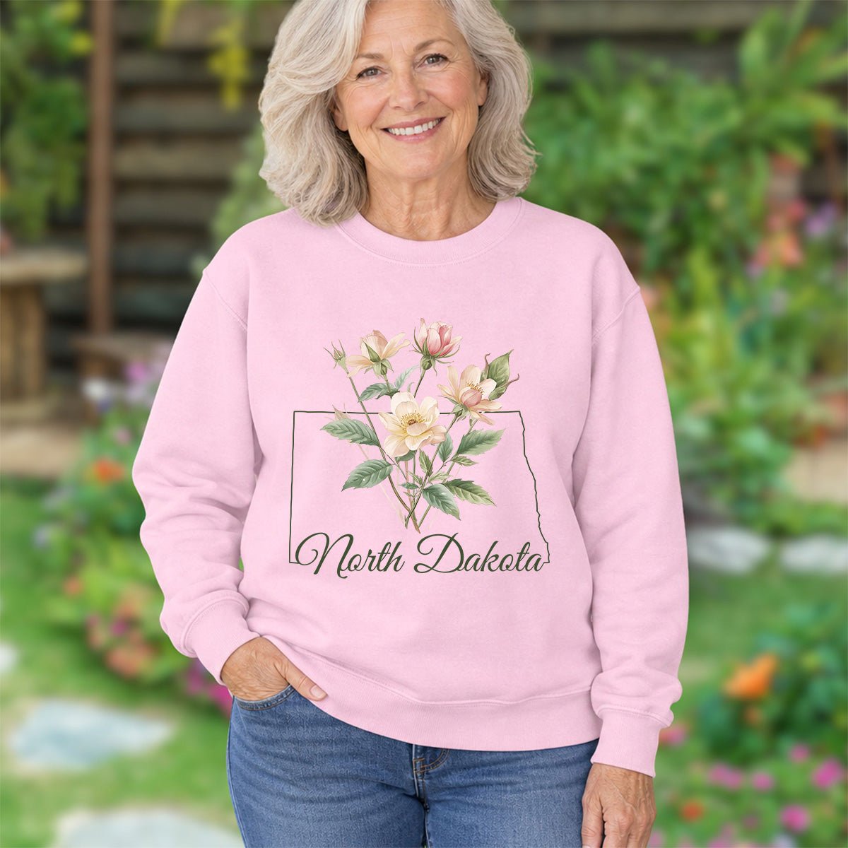 North Dakota State Flower Sweatshirt - Wild Prairie Rose