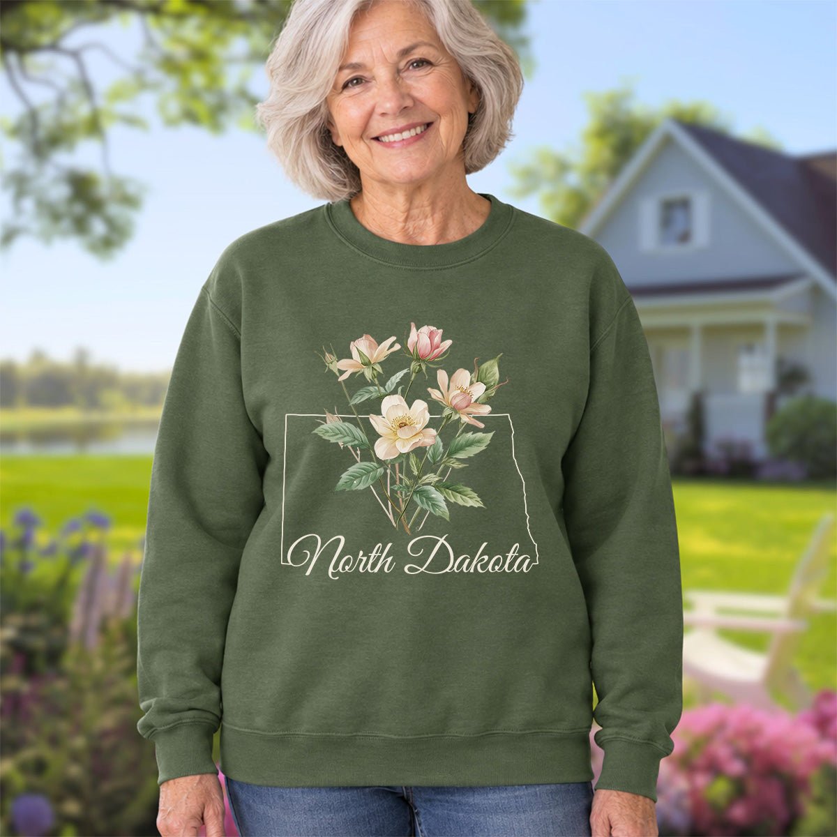 North Dakota State Flower Sweatshirt - Wild Prairie Rose
