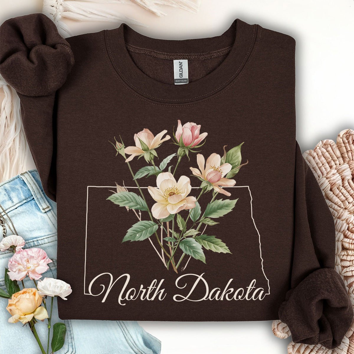 North Dakota State Flower Sweatshirt - Wild Prairie Rose