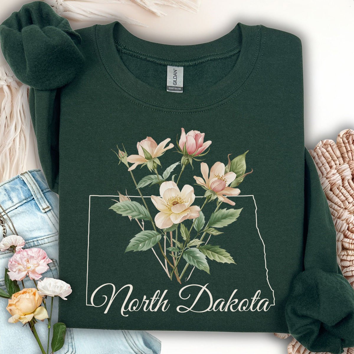 North Dakota State Flower Sweatshirt - Wild Prairie Rose