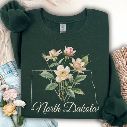 North Dakota State Flower Sweatshirt - Wild Prairie Rose