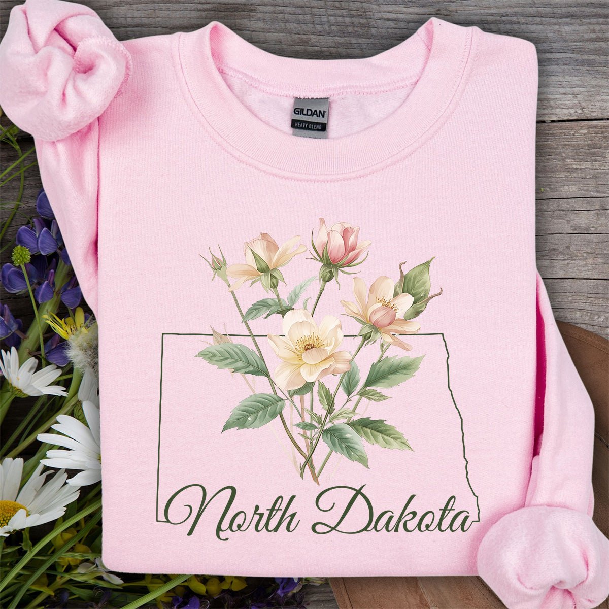 North Dakota State Flower Sweatshirt - Wild Prairie Rose