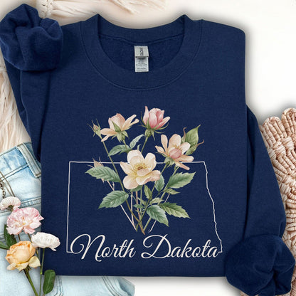 North Dakota State Flower Sweatshirt - Wild Prairie Rose
