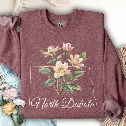 North Dakota State Flower Sweatshirt - Wild Prairie Rose