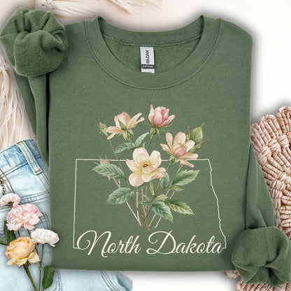 North Dakota State Flower Sweatshirt - Wild Prairie Rose