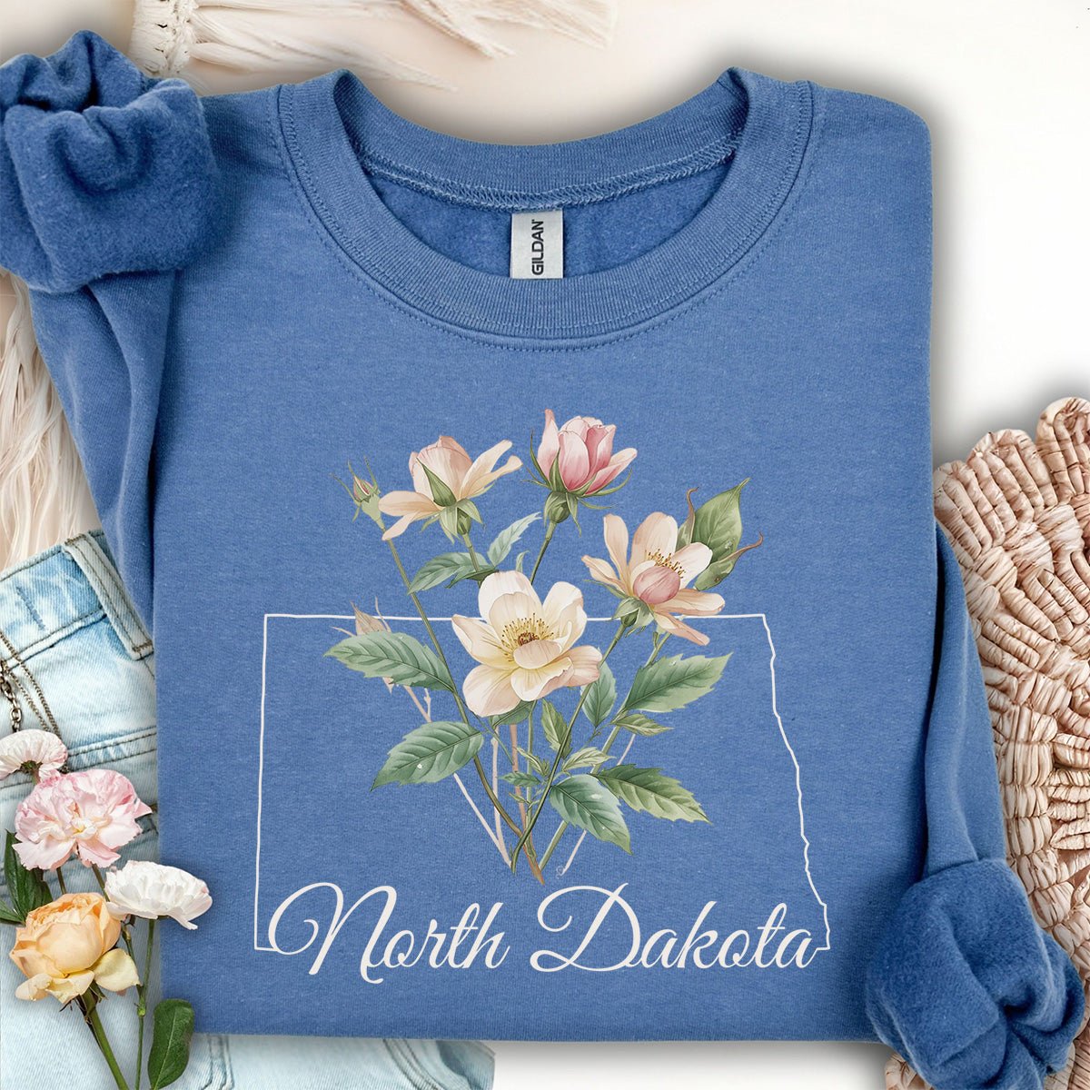 North Dakota State Flower Sweatshirt - Wild Prairie Rose