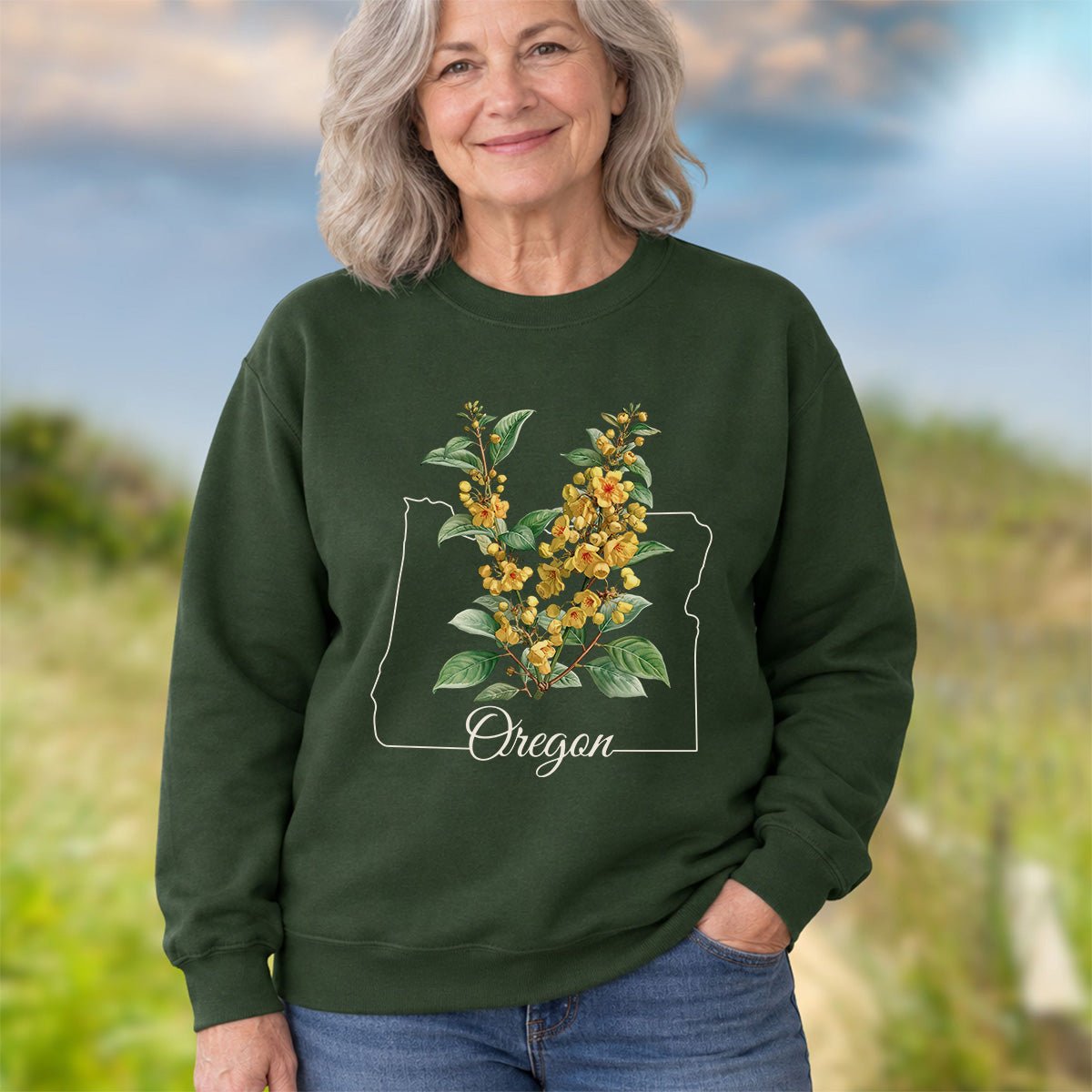 Oregon State Flower Sweatshirt - Orange Grape Blossom