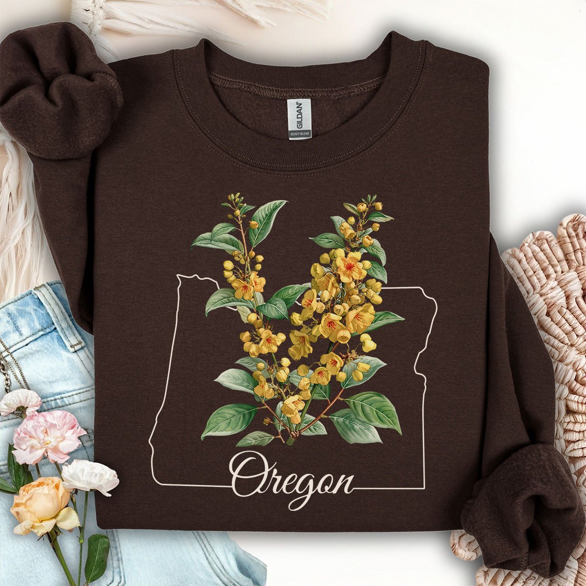 Oregon State Flower Sweatshirt - Orange Grape Blossom