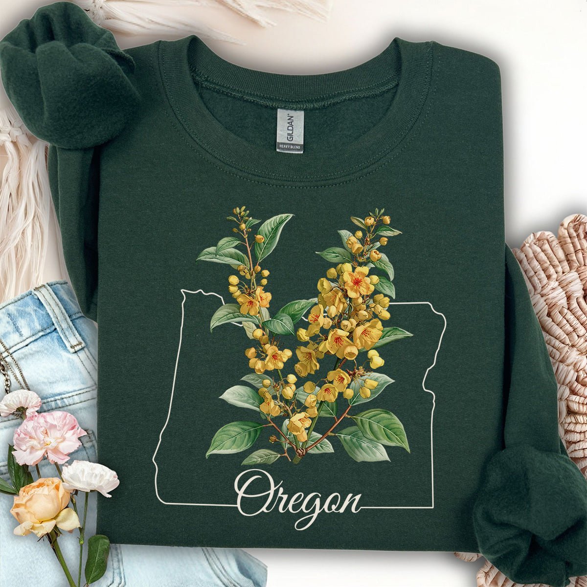 Oregon State Flower Sweatshirt - Orange Grape Blossom