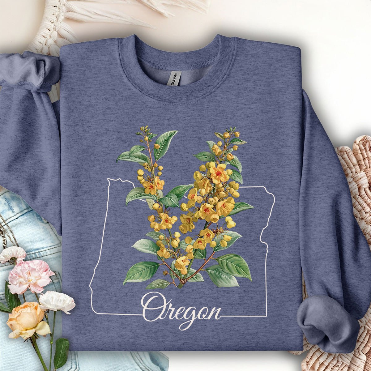 Oregon State Flower Sweatshirt - Orange Grape Blossom