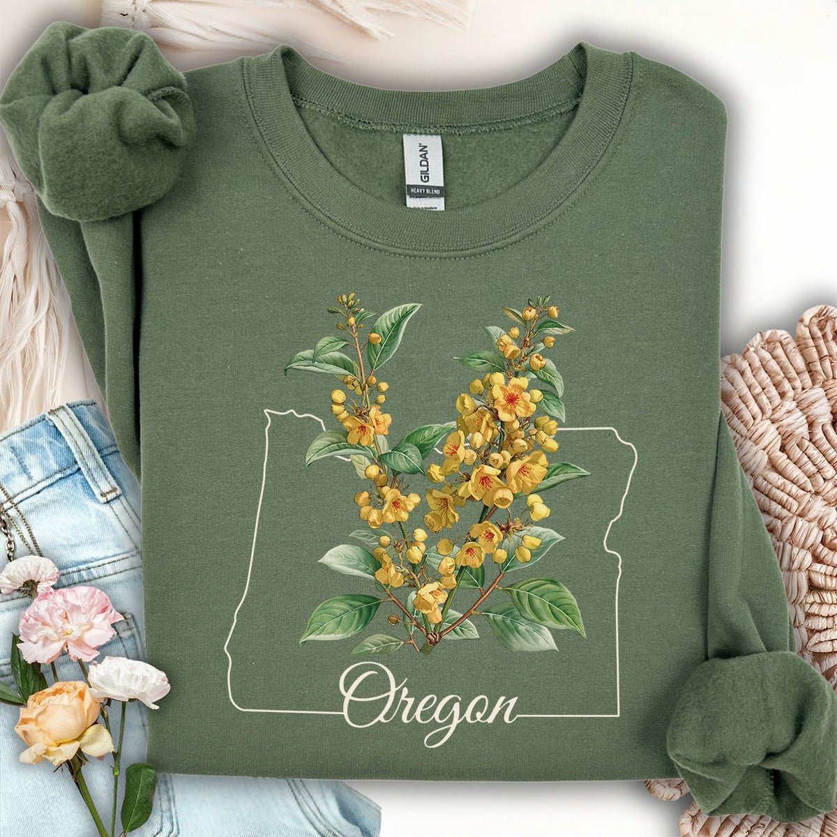 Oregon State Flower Sweatshirt - Orange Grape Blossom