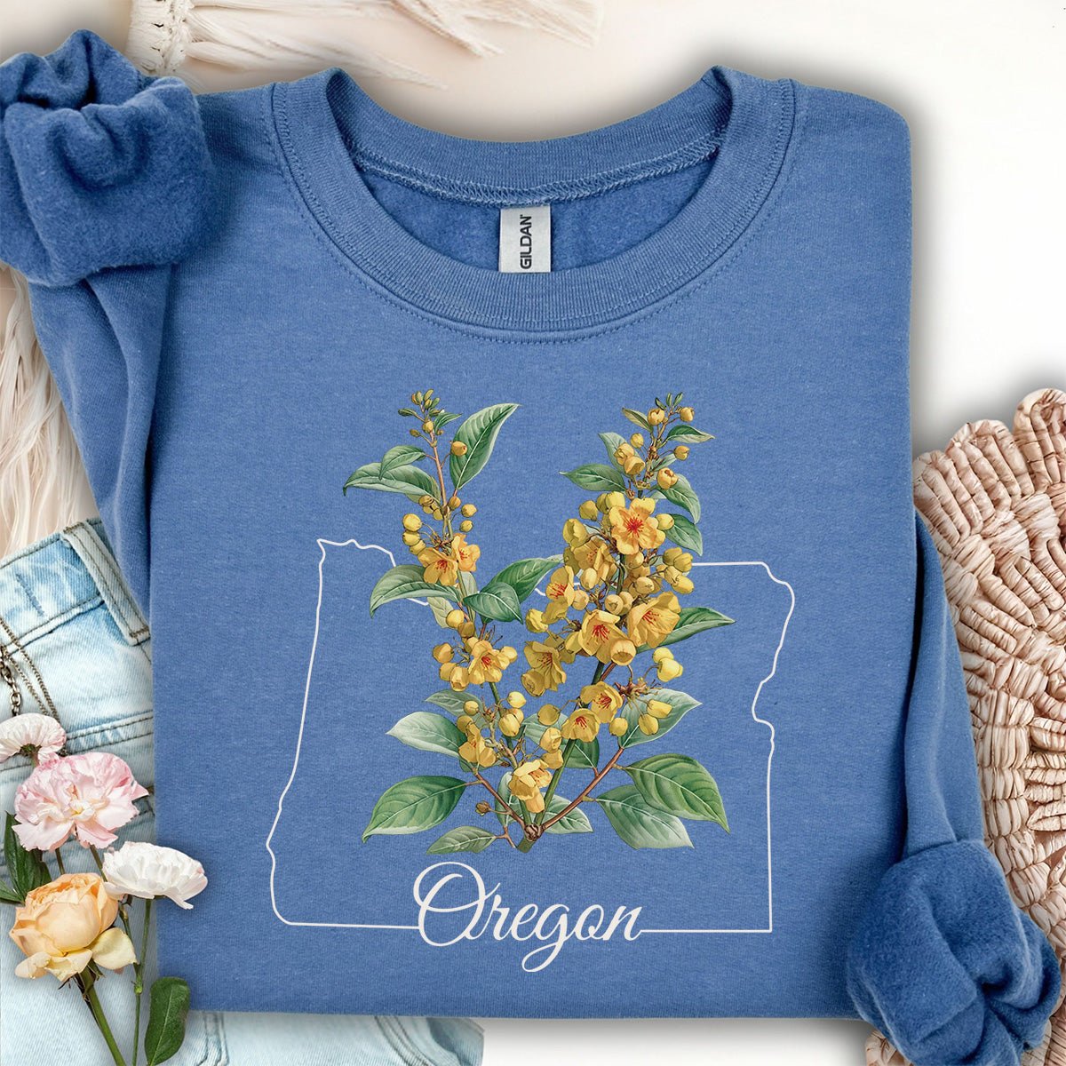 Oregon State Flower Sweatshirt - Orange Grape Blossom