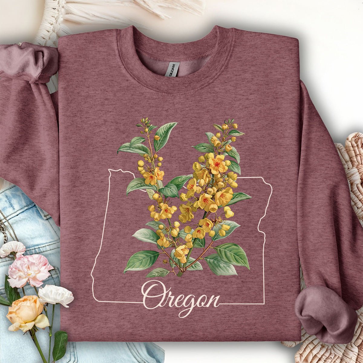 Oregon State Flower Sweatshirt - Orange Grape Blossom