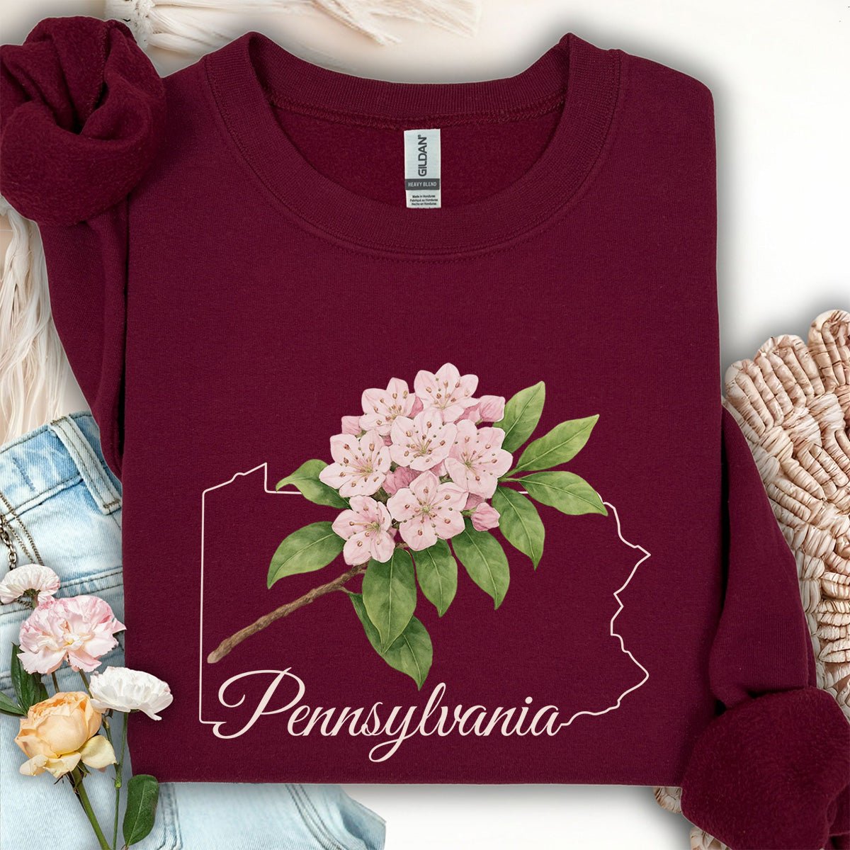 Pennsylvania State Flower Sweatshirt - Mountain Laurel