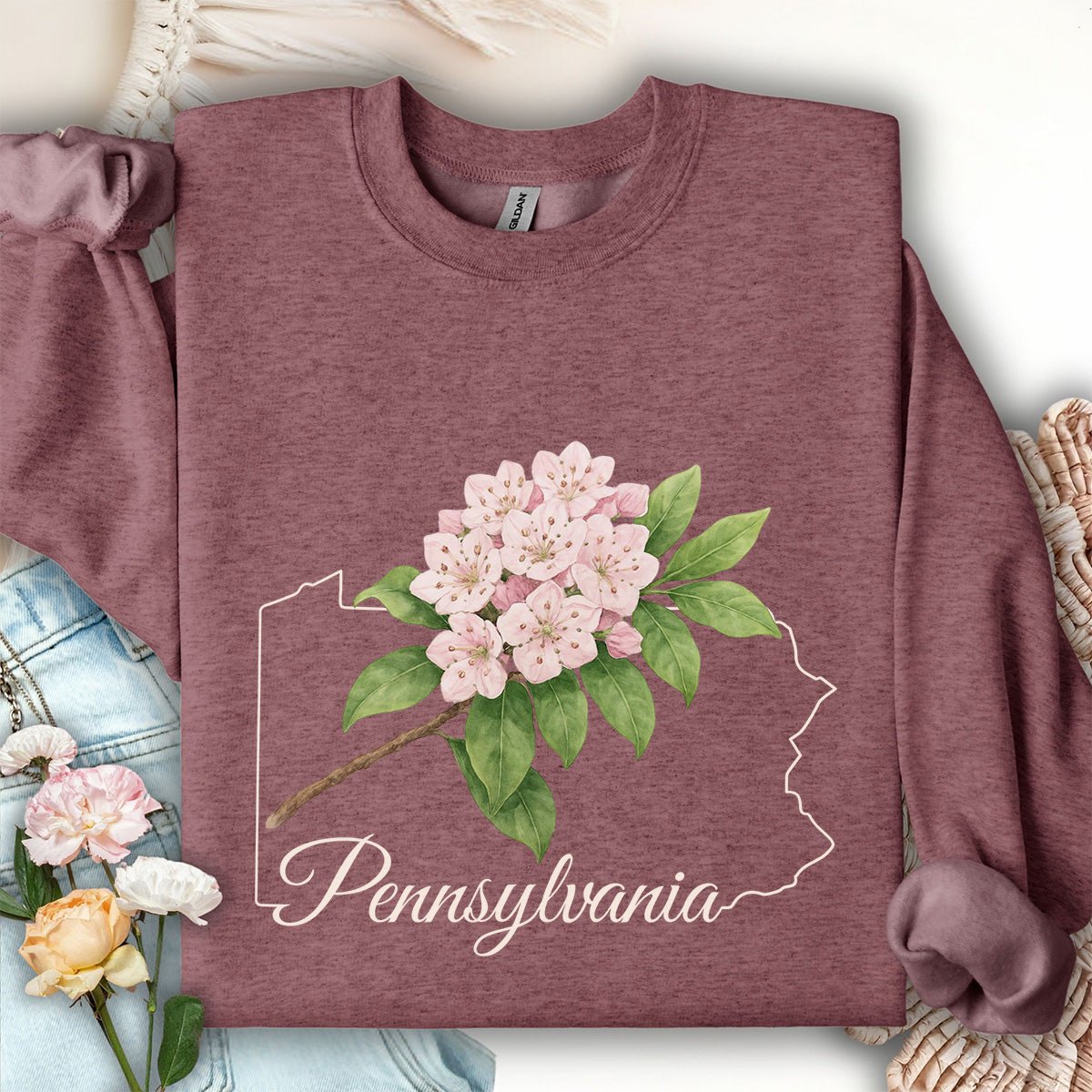 Pennsylvania State Flower Sweatshirt - Mountain Laurel