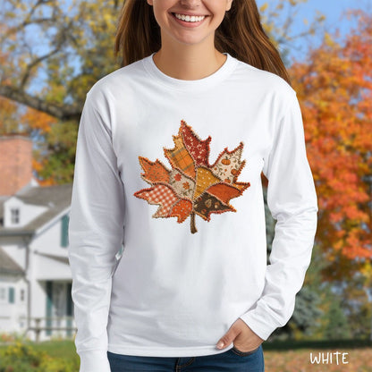 Faux Patchwork Autumn Leaf Long Sleeve Tee