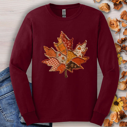 Faux Patchwork Autumn Leaf Long Sleeve Tee
