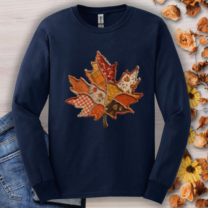 Faux Patchwork Autumn Leaf Long Sleeve Tee