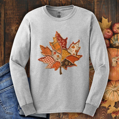 Faux Patchwork Autumn Leaf Long Sleeve Tee