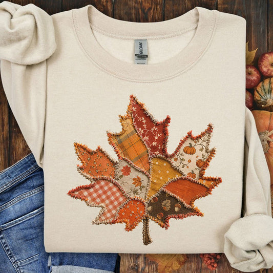 Faux Patchwork Autumn Leaf Sweatshirt