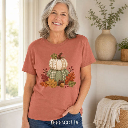 Faux Patchwork Pumpkin Harvest T-Shirt
