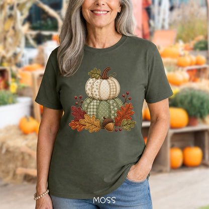 Faux Patchwork Pumpkin Harvest T-Shirt