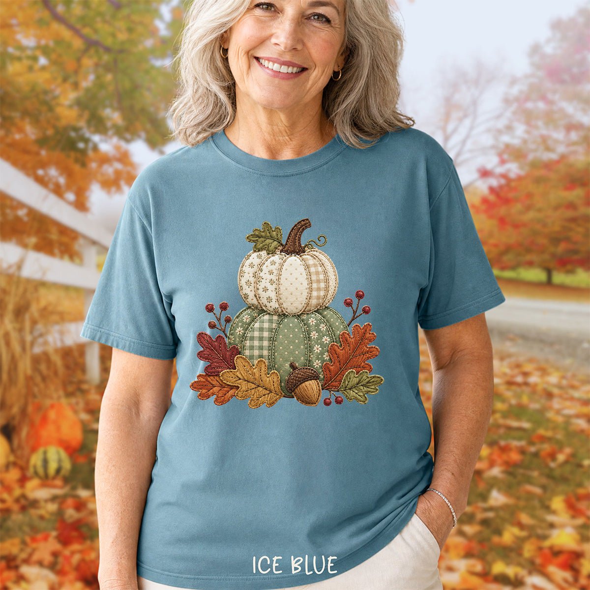 Faux Patchwork Pumpkin Harvest T-Shirt