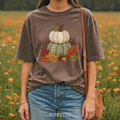 Faux Patchwork Pumpkin Harvest T-Shirt