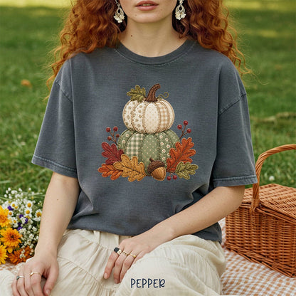 Faux Patchwork Pumpkin Harvest T-Shirt