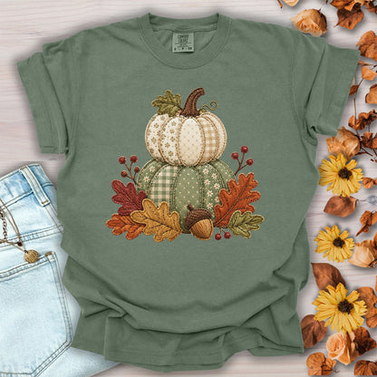 Faux Patchwork Pumpkin Harvest T-Shirt