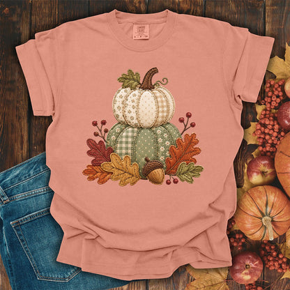 Faux Patchwork Pumpkin Harvest T-Shirt