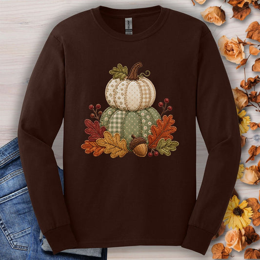 Faux Patchwork Pumpkin Harvest Long Sleeve Tee