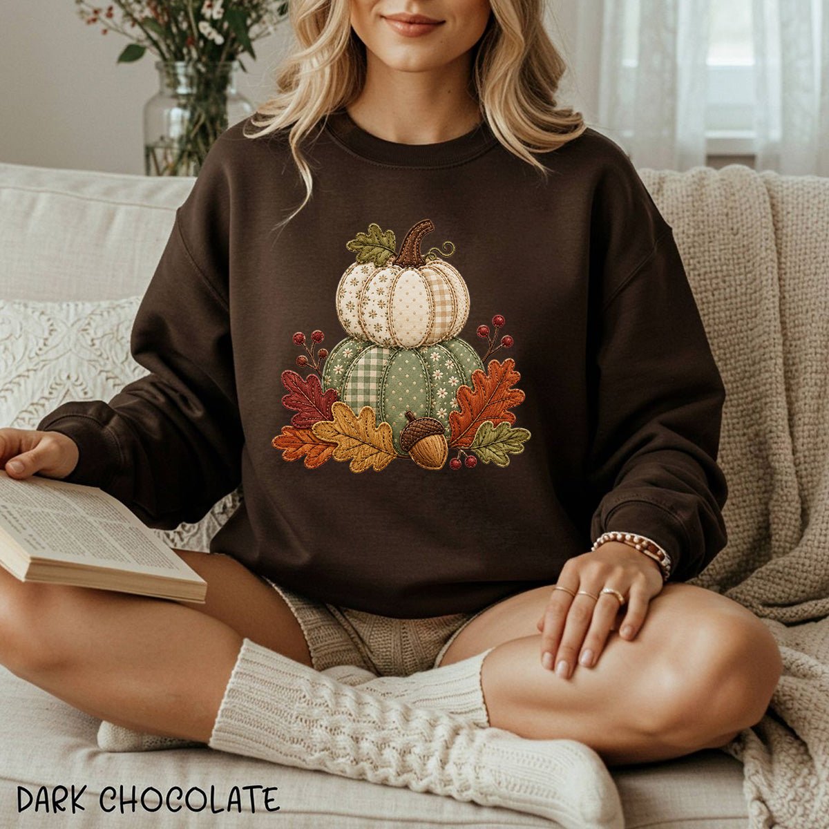 Faux Patchwork Pumpkin Harvest Sweatshirt