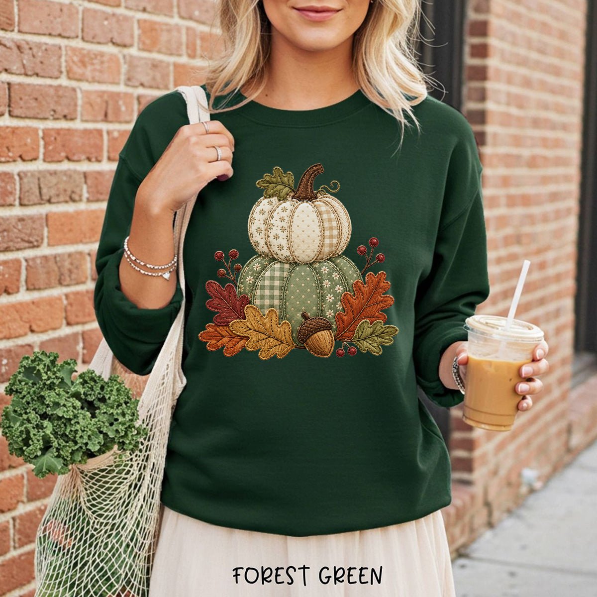 Faux Patchwork Pumpkin Harvest Sweatshirt