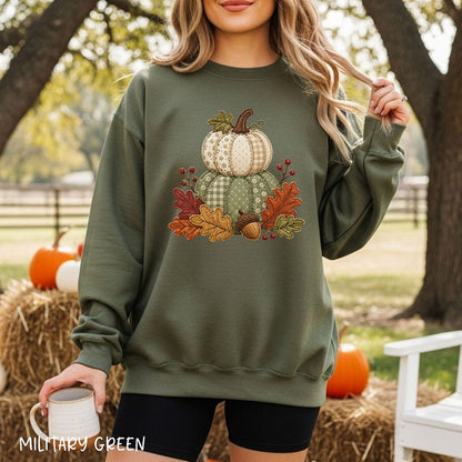Faux Patchwork Pumpkin Harvest Sweatshirt