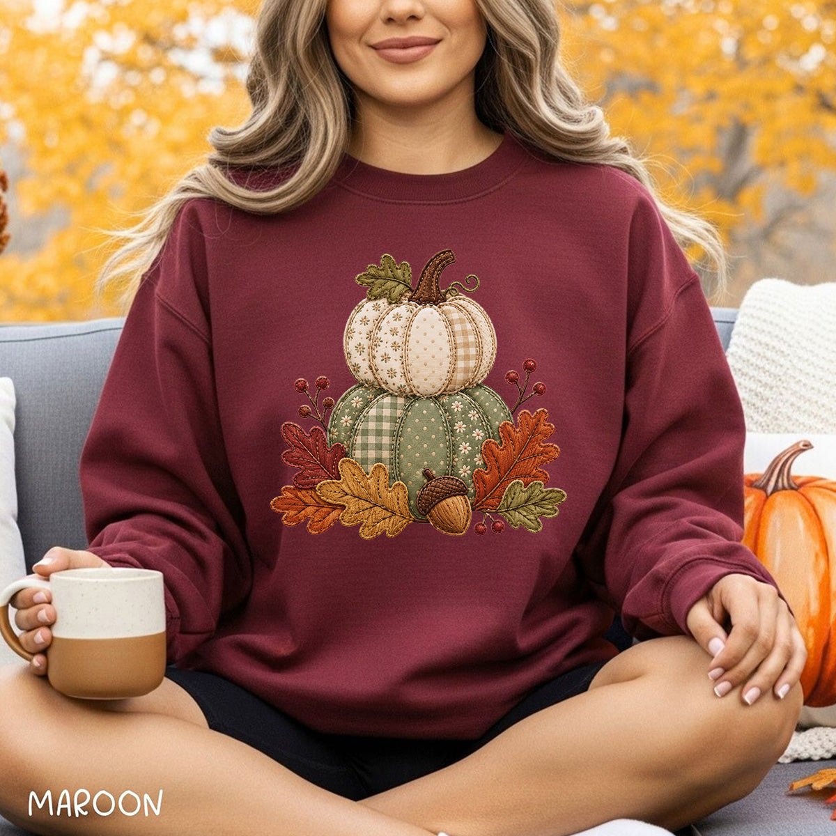 Faux Patchwork Pumpkin Harvest Sweatshirt