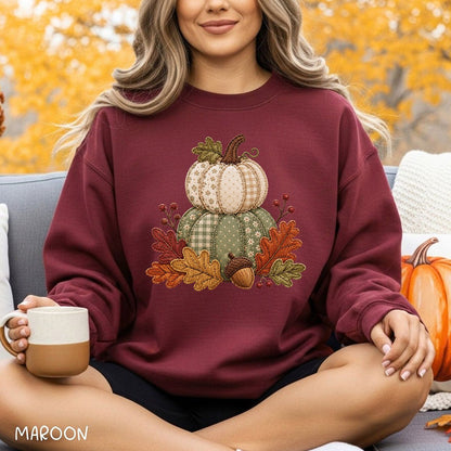 Faux Patchwork Pumpkin Harvest Sweatshirt