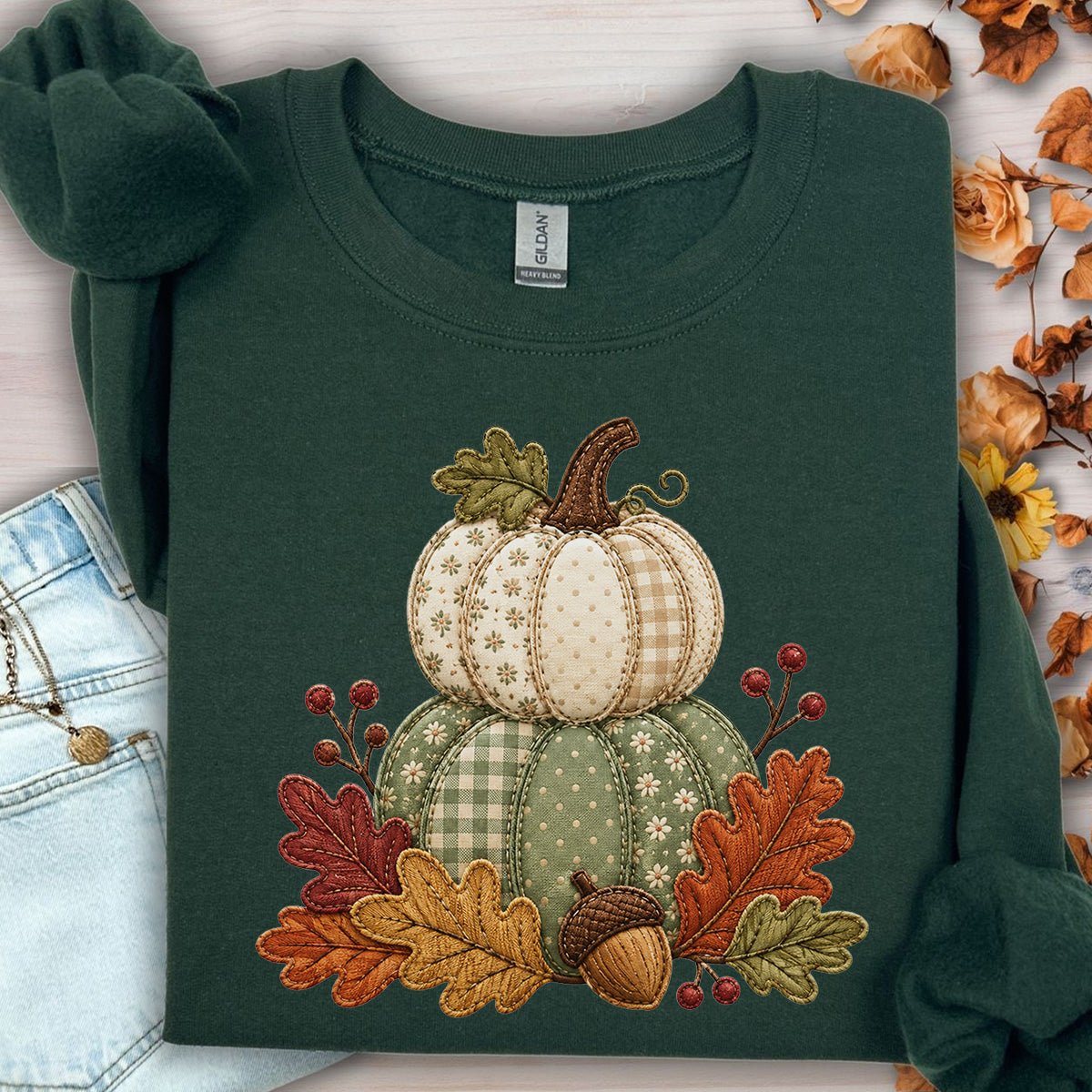Faux Patchwork Pumpkin Harvest Sweatshirt
