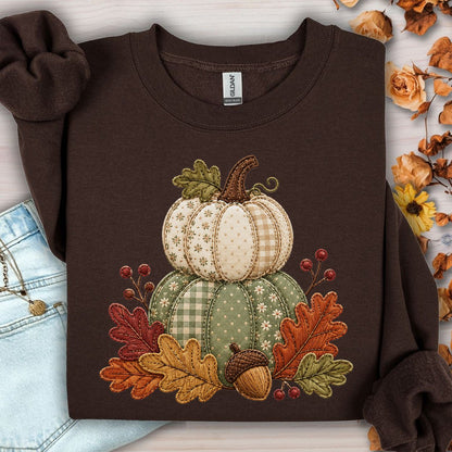 Faux Patchwork Pumpkin Harvest Sweatshirt