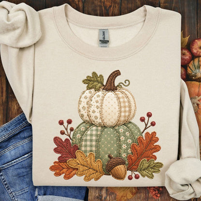 Faux Patchwork Pumpkin Harvest Sweatshirt