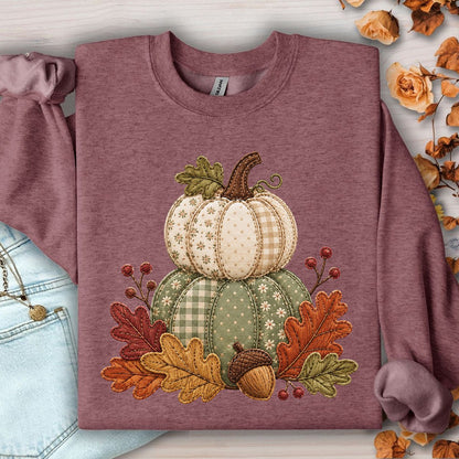 Faux Patchwork Pumpkin Harvest Sweatshirt